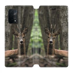 Housse cuir portefeuille Pour Oppo A54 5G / A74 5G Chasse Chevreuil Bois