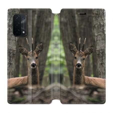 Housse cuir portefeuille Pour Oppo A54 5G / A74 5G Chasse Chevreuil Bois