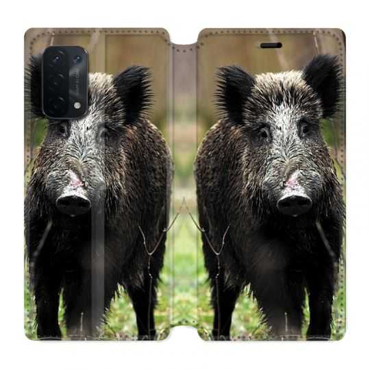 Housse cuir portefeuille Pour Oppo A54 5G / A74 5G Chasse Sanglier bois