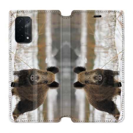 Housse cuir portefeuille Pour Oppo A54 5G / A74 5G Chasse Sanglier Neige