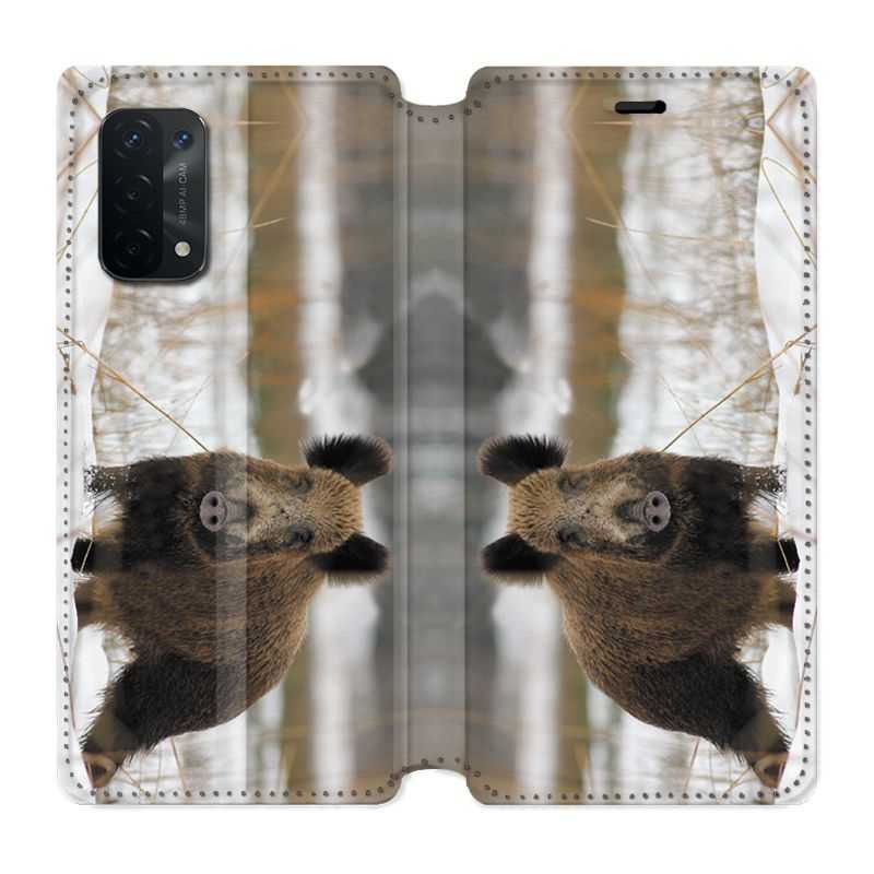 Housse cuir portefeuille Pour Oppo A54 5G / A74 5G Chasse Sanglier Neige