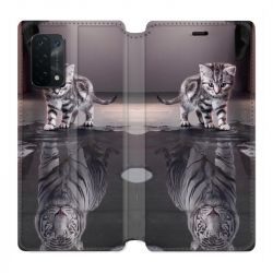 Housse cuir portefeuille Pour Oppo A54 5G / A74 5G Chat Reflet