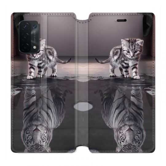 Housse cuir portefeuille Pour Oppo A54 5G / A74 5G Chat Reflet