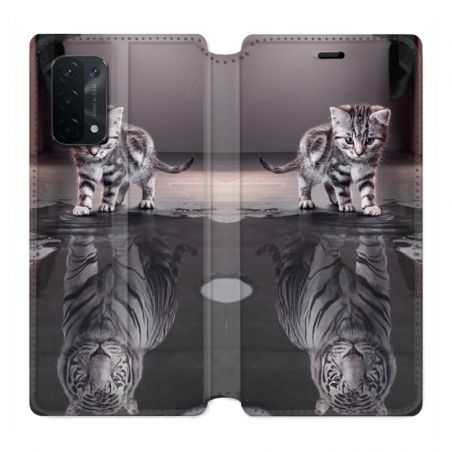 Housse cuir portefeuille Pour Oppo A54 5G / A74 5G Chat Reflet