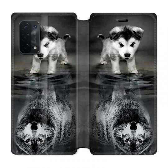 Housse cuir portefeuille Pour Oppo A54 5G / A74 5G Chien Reflet