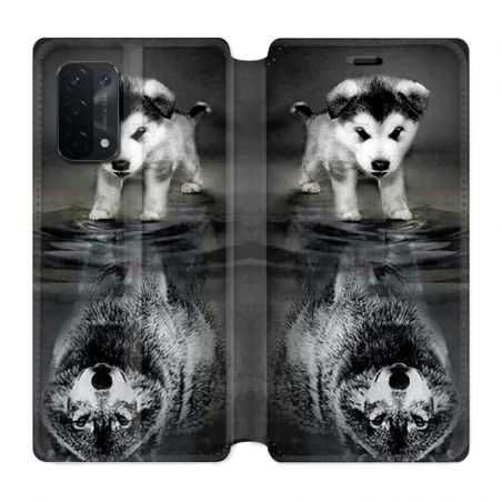 Housse cuir portefeuille Pour Oppo A54 5G / A74 5G Chien Reflet