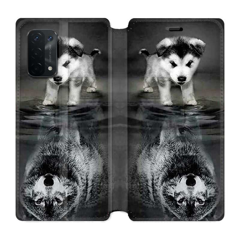Housse cuir portefeuille Pour Oppo A54 5G / A74 5G Chien Reflet