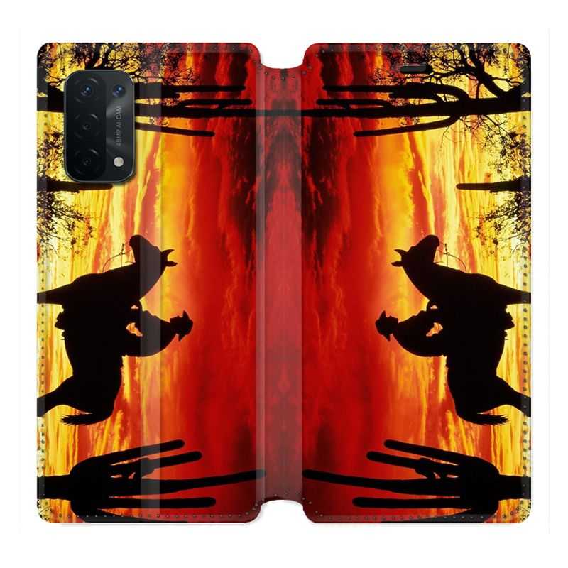 Housse cuir portefeuille Pour Oppo A54 5G / A74 5G Cow Boy Soleil