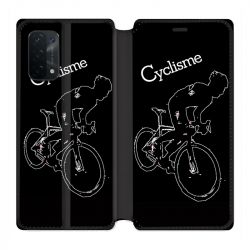 Housse cuir portefeuille Pour Oppo A54 5G / A74 5G Cyclisme Ombre Blanche