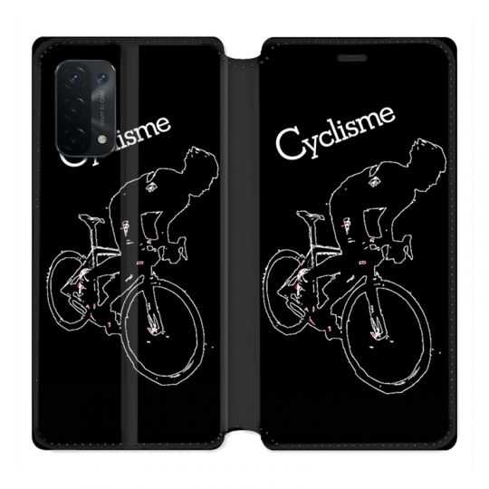 Housse cuir portefeuille Pour Oppo A54 5G / A74 5G Cyclisme Ombre Blanche