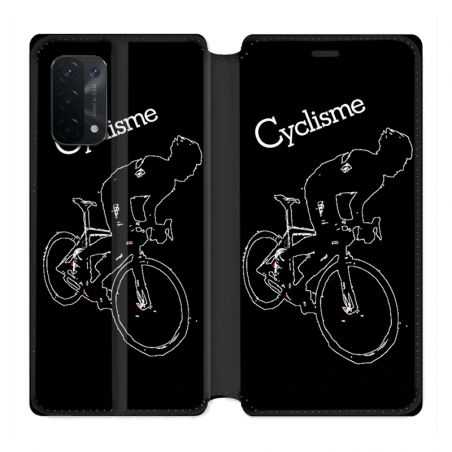 Housse cuir portefeuille Pour Oppo A54 5G / A74 5G Cyclisme Ombre Blanche