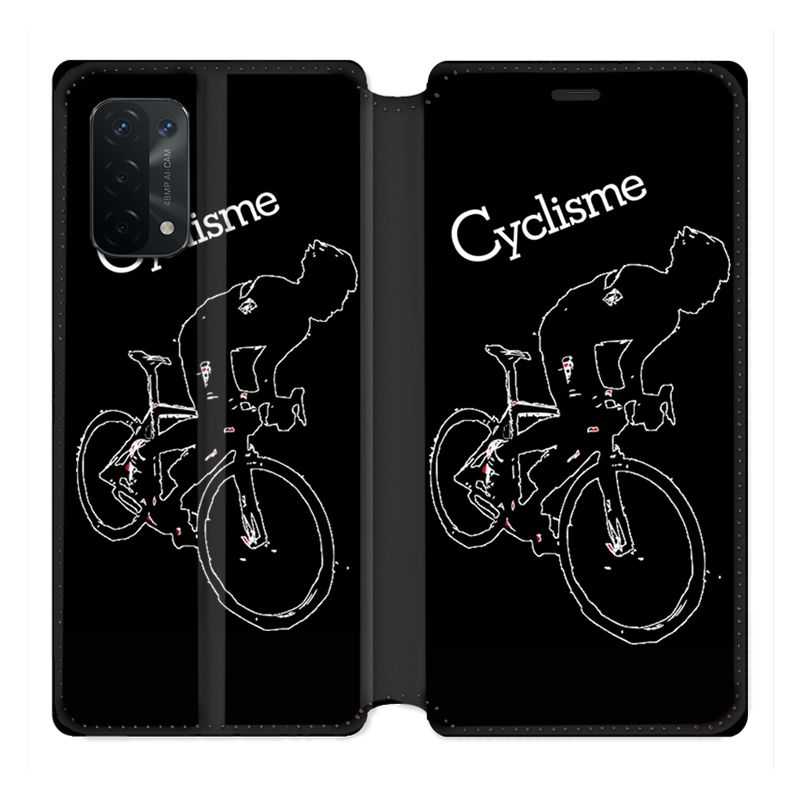 Housse cuir portefeuille Pour Oppo A54 5G / A74 5G Cyclisme Ombre Blanche