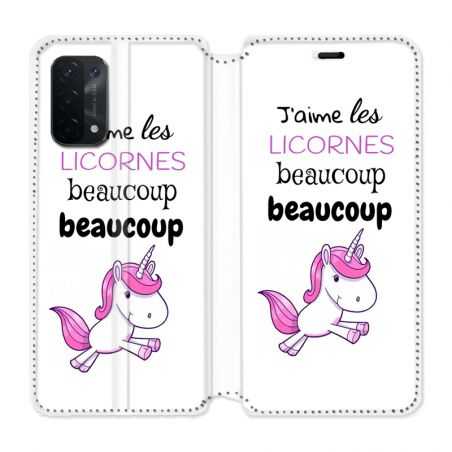 Housse cuir portefeuille Pour Oppo A54 5G / A74 5G Decale Licornes