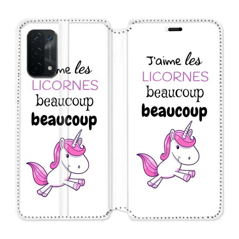 Housse cuir portefeuille Pour Oppo A54 5G / A74 5G Decale Licornes