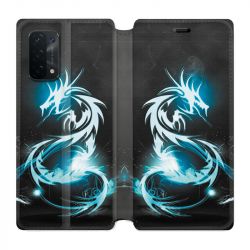 Housse cuir portefeuille Pour Oppo A54 5G / A74 5G Dragon Bleu