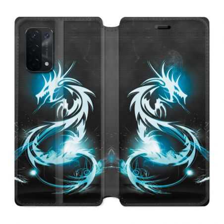 Housse cuir portefeuille Pour Oppo A54 5G / A74 5G Dragon Bleu