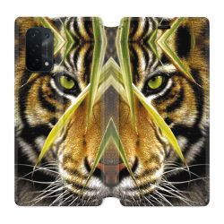 Housse cuir portefeuille Pour Oppo A54 5G / A74 5G Oeil Tigre