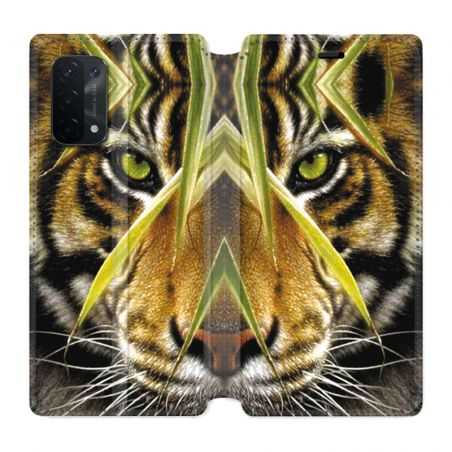 Housse cuir portefeuille Pour Oppo A54 5G / A74 5G Oeil Tigre