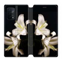 Housse cuir portefeuille Pour Oppo A54 5G / A74 5G Fleur Lys Noir