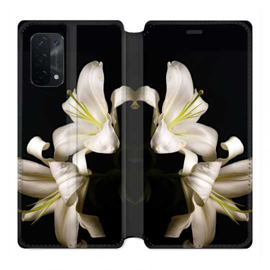 Housse cuir portefeuille Pour Oppo A54 5G / A74 5G Fleur Lys Noir