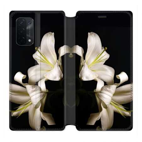 Housse cuir portefeuille Pour Oppo A54 5G / A74 5G Fleur Lys Noir