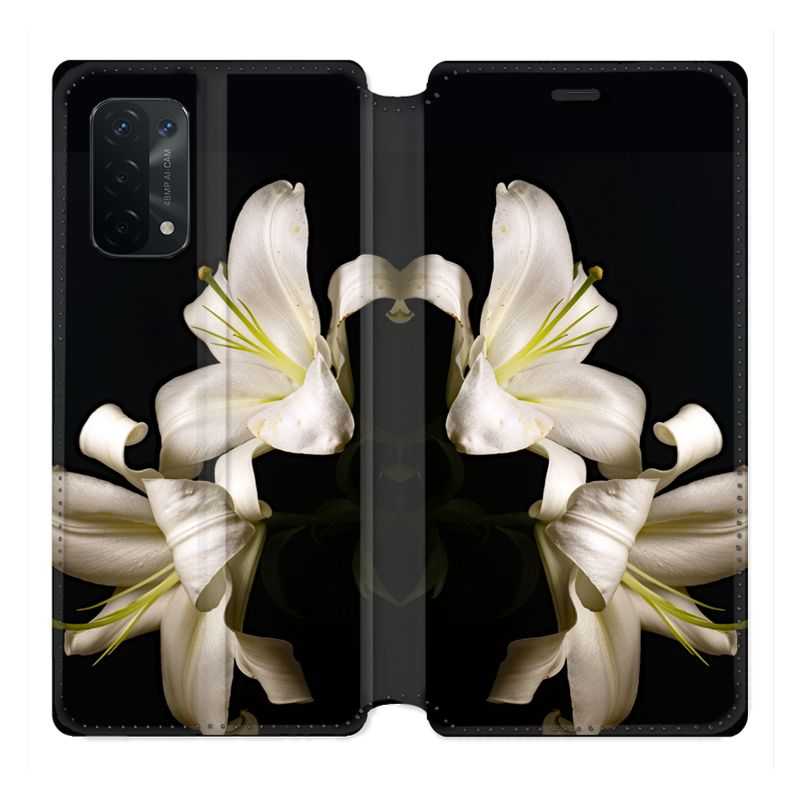 Housse cuir portefeuille Pour Oppo A54 5G / A74 5G Fleur Lys Noir