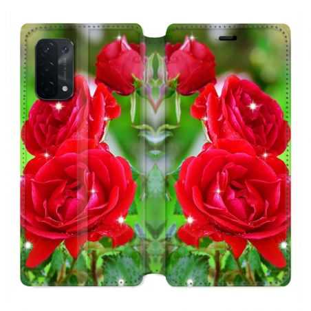 Housse cuir portefeuille Pour Oppo A54 5G / A74 5G Fleur Rose Rouge