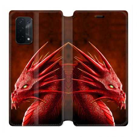 Housse cuir portefeuille Pour Oppo A54 5G / A74 5G Dragon Rouge