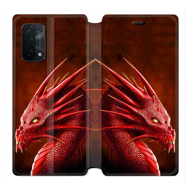 Housse cuir portefeuille Pour Oppo A54 5G / A74 5G Dragon Rouge