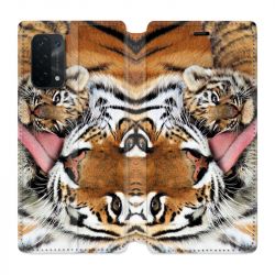 Housse cuir portefeuille Pour Oppo A54 5G / A74 5G Bebe Tigre