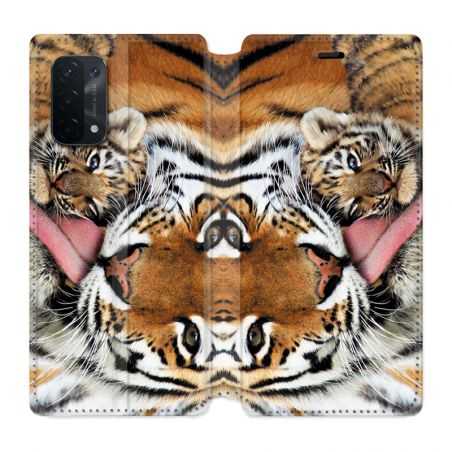 Housse cuir portefeuille Pour Oppo A54 5G / A74 5G Bebe Tigre