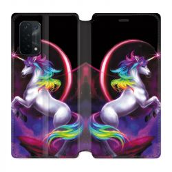 Housse cuir portefeuille Pour Oppo A54 5G / A74 5G Licorne Arc en ciel