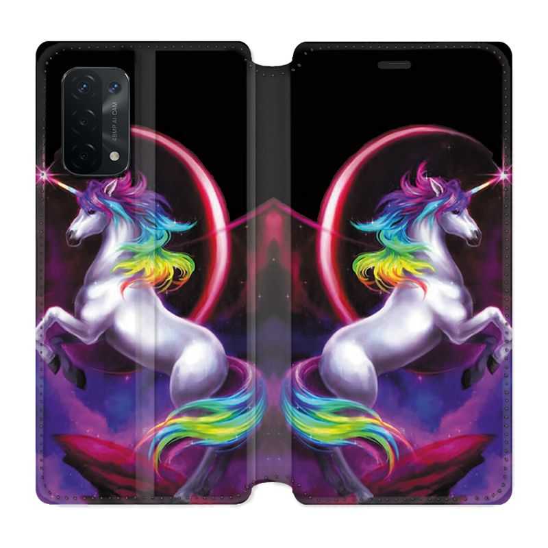 Housse cuir portefeuille Pour Oppo A54 5G / A74 5G Licorne Arc en ciel