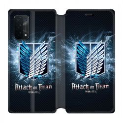Housse cuir portefeuille Pour Oppo A54 5G / A74 5G Manga Attaque Titans Noir