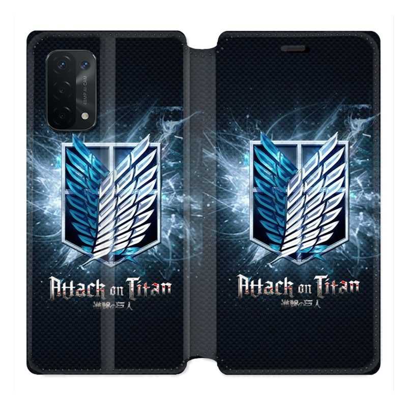 Housse cuir portefeuille Pour Oppo A54 5G / A74 5G Manga Attaque Titans Noir