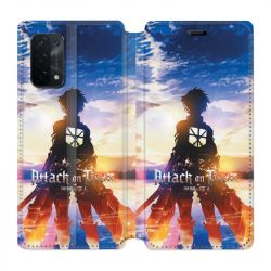 Housse cuir portefeuille Pour Oppo A54 5G / A74 5G Manga Attaque Titans Soleil