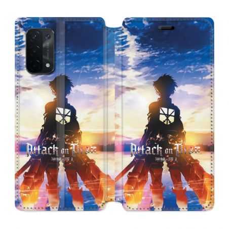 Housse cuir portefeuille Pour Oppo A54 5G / A74 5G Manga Attaque Titans Soleil