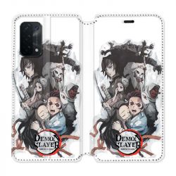 Housse cuir portefeuille Pour Oppo A54 5G / A74 5G Manga Demon Slayer Blanc