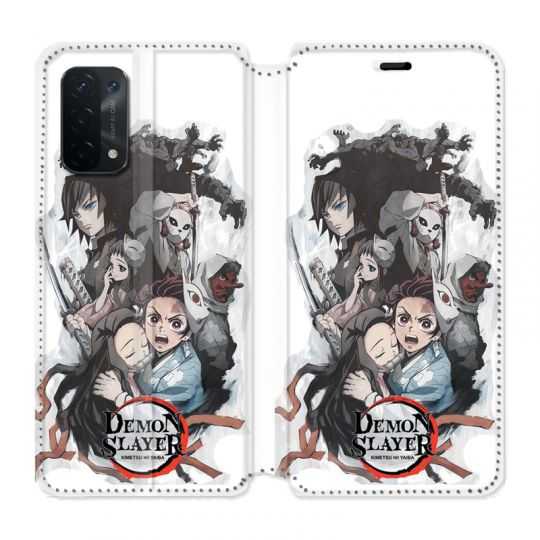 Housse cuir portefeuille Pour Oppo A54 5G / A74 5G Manga Demon Slayer Blanc