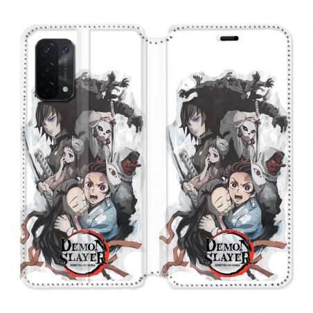 Housse cuir portefeuille Pour Oppo A54 5G / A74 5G Manga Demon Slayer Blanc