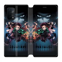 Housse cuir portefeuille Pour Oppo A54 5G / A74 5G Manga Demon Slayer Noir