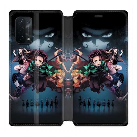 Housse cuir portefeuille Pour Oppo A54 5G / A74 5G Manga Demon Slayer Noir