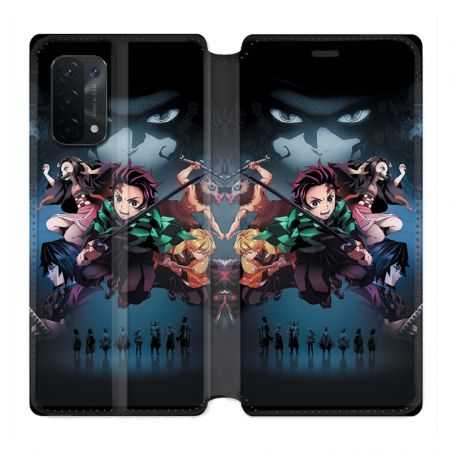 Housse cuir portefeuille Pour Oppo A54 5G / A74 5G Manga Demon Slayer Noir