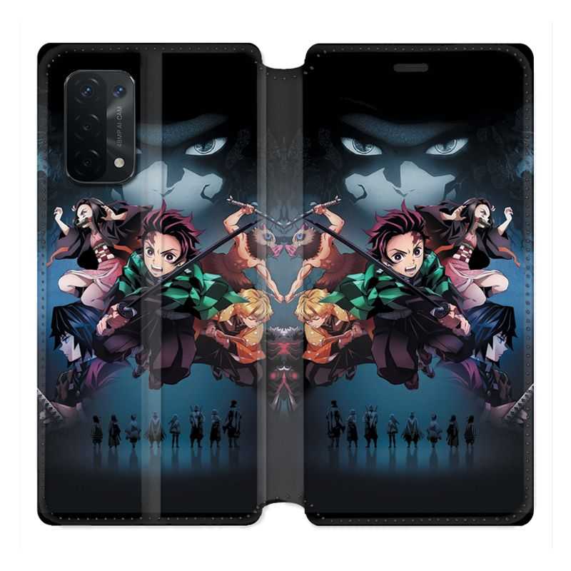 Housse cuir portefeuille Pour Oppo A54 5G / A74 5G Manga Demon Slayer Noir