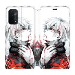 Housse cuir portefeuille Pour Oppo A54 5G / A74 5G Manga Kaneki Blanc