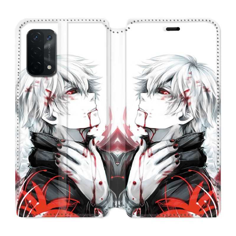 Housse cuir portefeuille Pour Oppo A54 5G / A74 5G Manga Kaneki Blanc