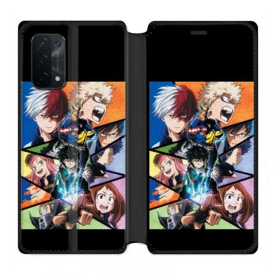 Housse cuir portefeuille Pour Oppo A54 5G / A74 5G Manga My Hero Academia Noir