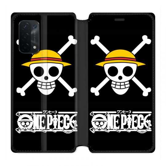 Housse cuir portefeuille Pour Oppo A54 5G / A74 5G Manga One Piece Tete de Mort