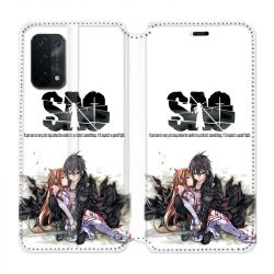 Housse cuir portefeuille Pour Oppo A54 5G / A74 5G Manga SAO sword Art Online Blanc