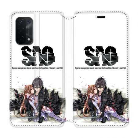 Housse cuir portefeuille Pour Oppo A54 5G / A74 5G Manga SAO sword Art Online Blanc